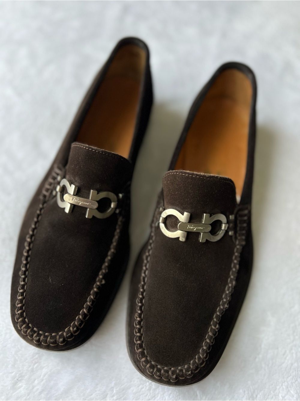 Salvatore Ferragamo Dark Brown Suede Gancini Bit Loafers